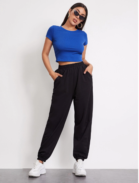 Blue Ribbed Top for women