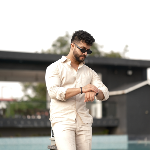 Natural - Cotton Linen Co-ord Set - Full Shirt Full Pant