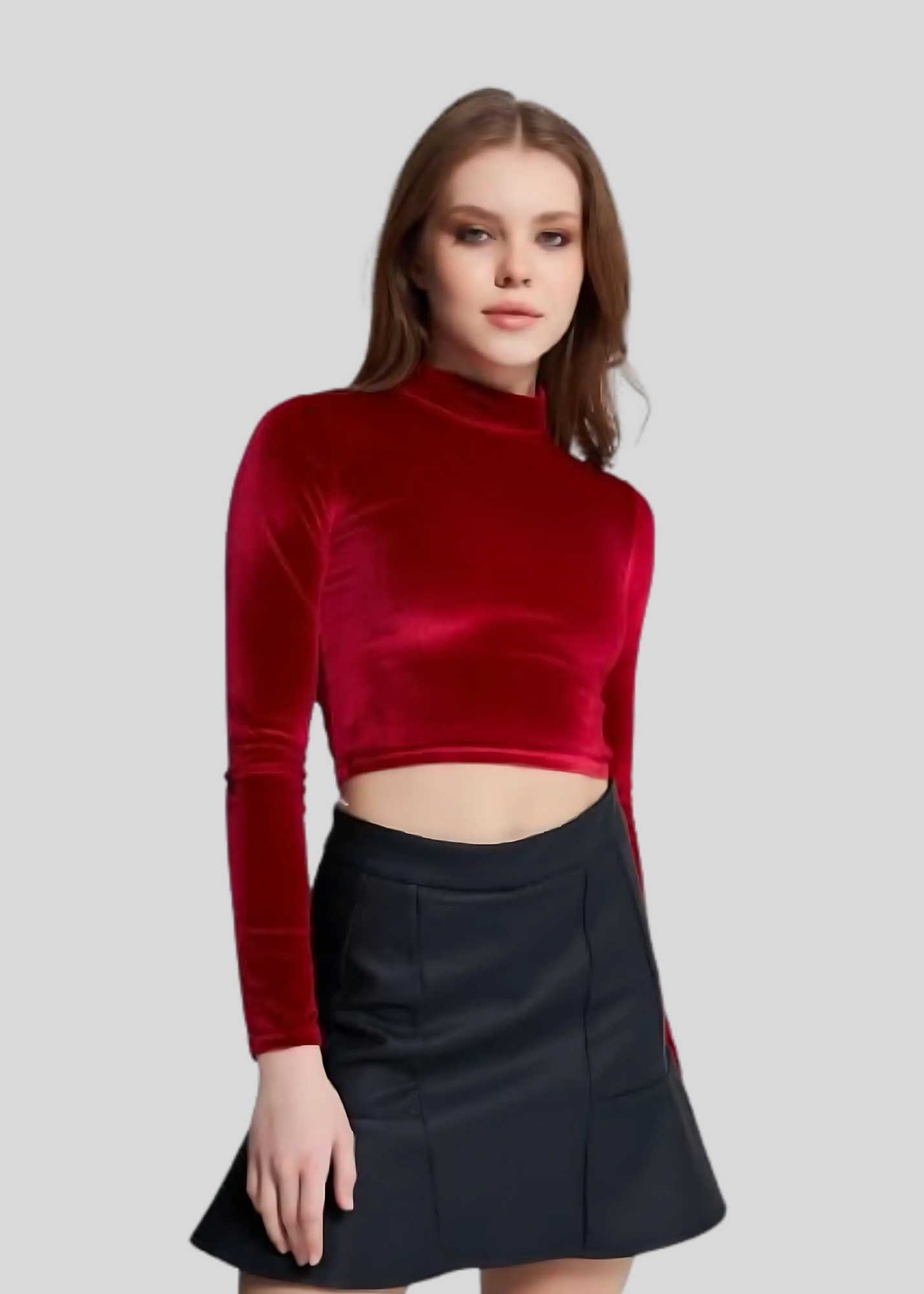 High Neck Velvet Crop Top for Women