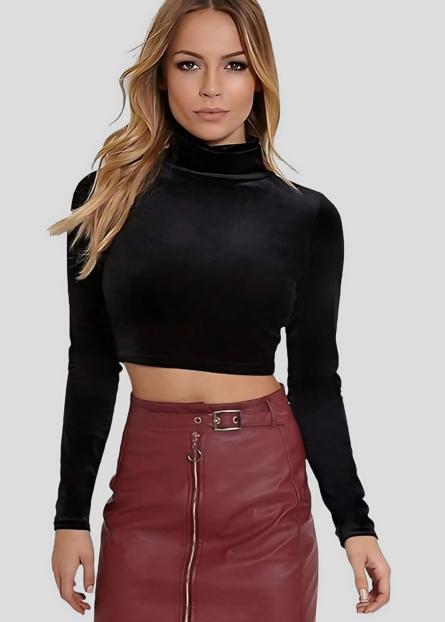 High Neck Velvet Crop Top for Women
