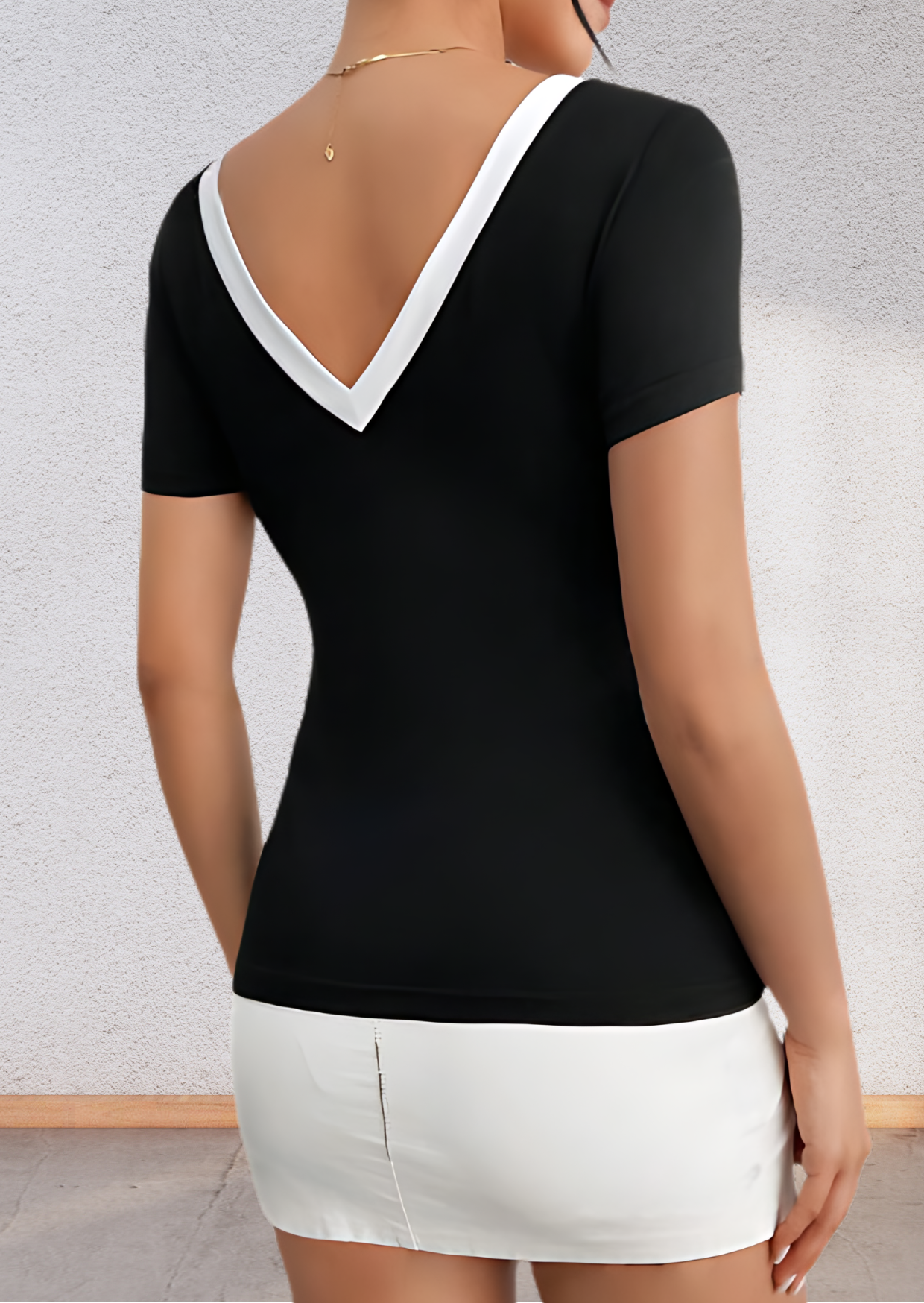 Black Rib V-Neck Basic top for women