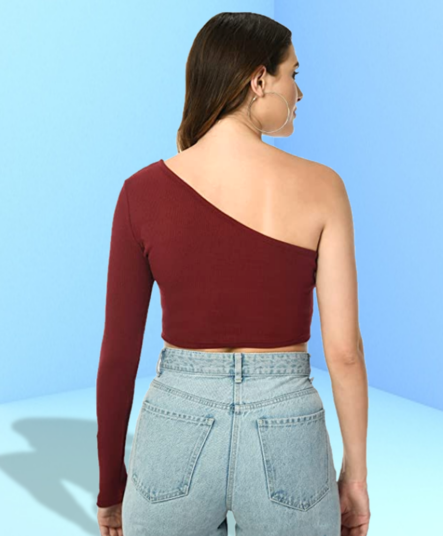One shoulder solid Maroon top for women