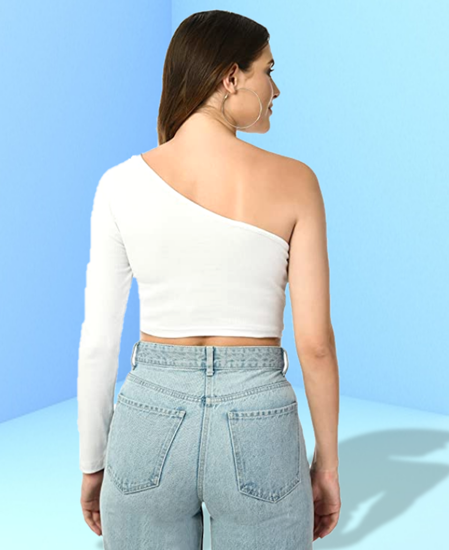 One shoulder solid white top for women