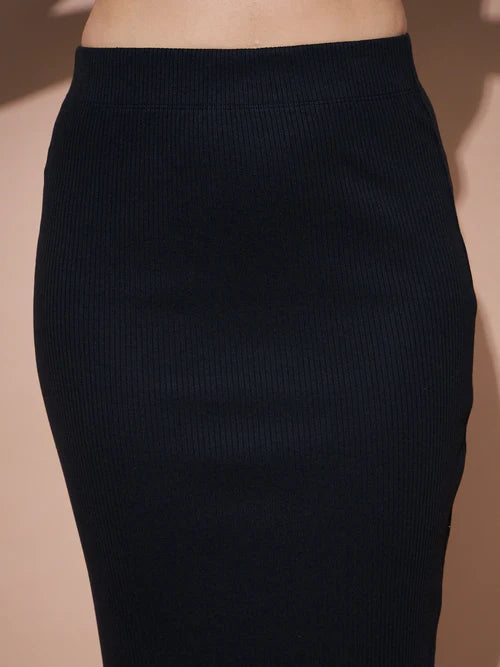 Solid Side slit ribbed Skirt for Women