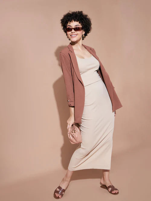 Solid Side slit ribbed Skirt for Women
