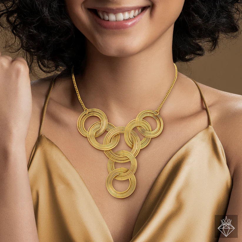 Gold Plated Anti-Tarnish Circles Necklace Set With Earrings✨