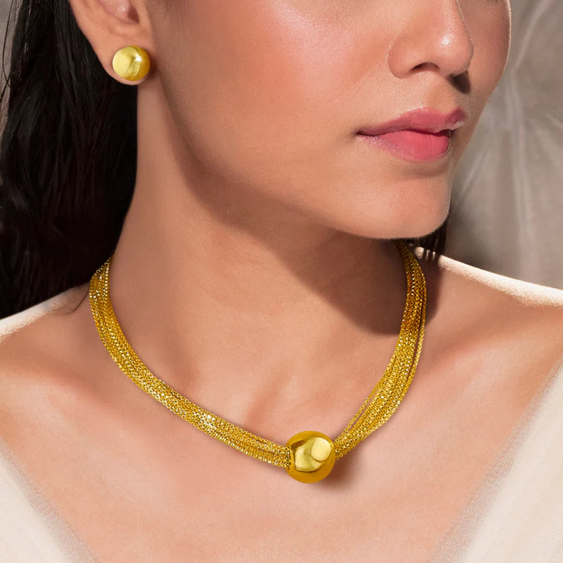 Anti-Tarnish Gold Plated Multilayer Necklace Set With Earrings✨