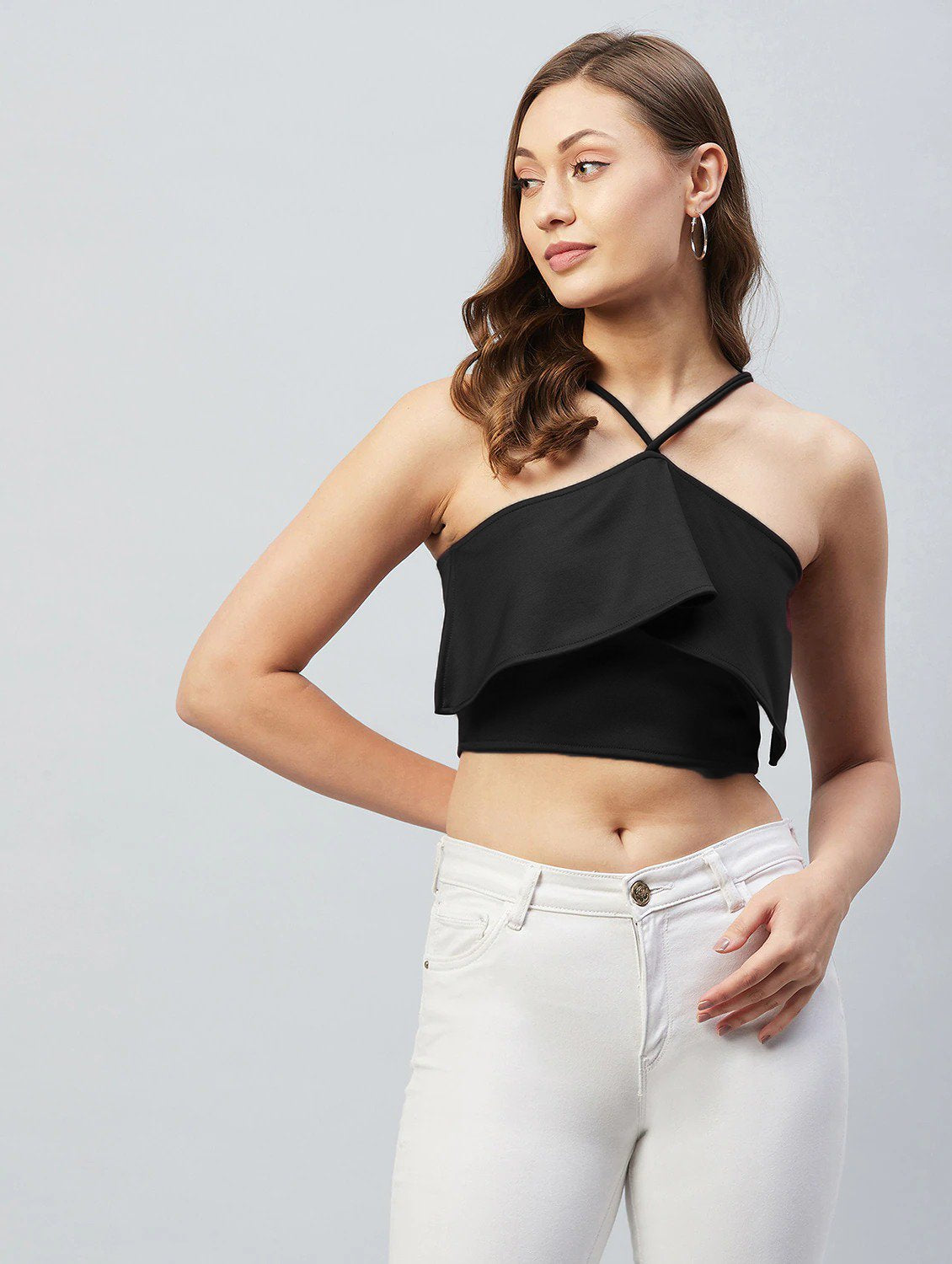Black Halter Neck Lycra Crop Top
