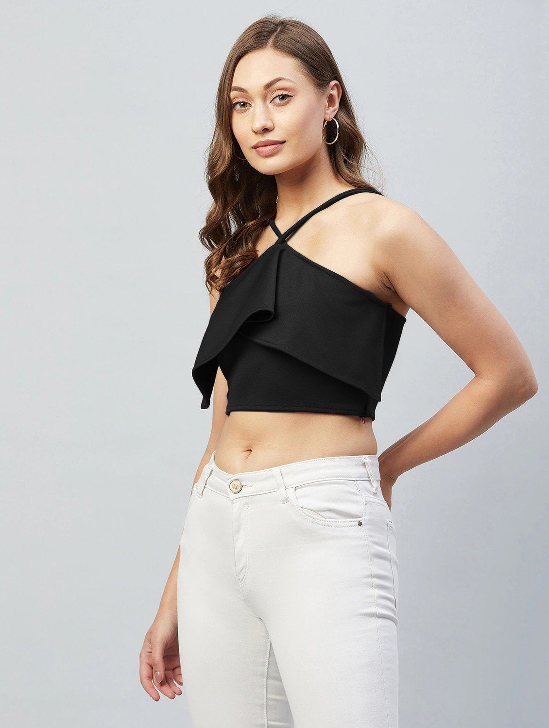 Black Halter Neck Lycra Crop Top