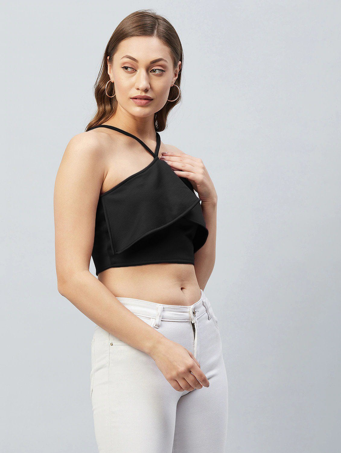 Black Halter Neck Lycra Crop Top