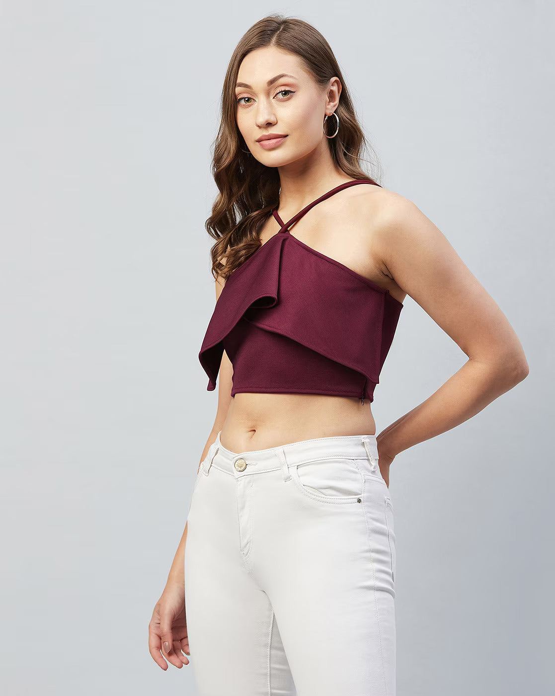 Maroon Halter Neck Lycra Crop Top