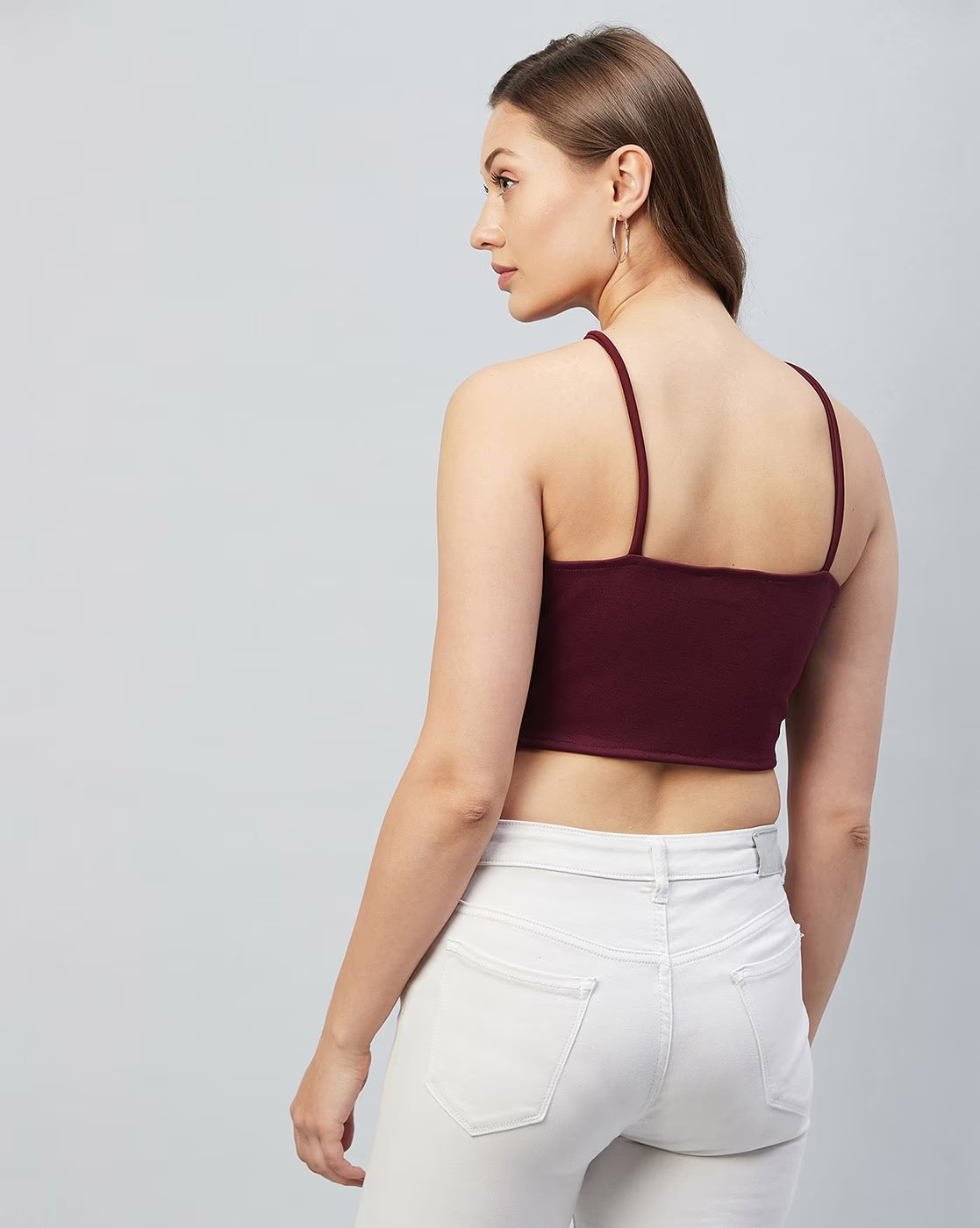 Maroon Halter Neck Lycra Crop Top