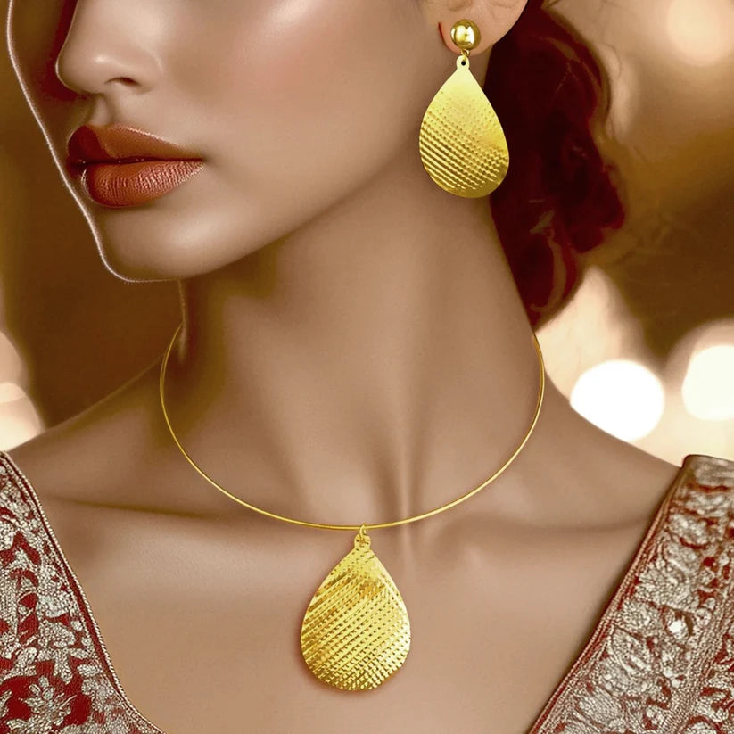 Gold Plated, Anti-Tarnish Necklace Set With Earrings✨