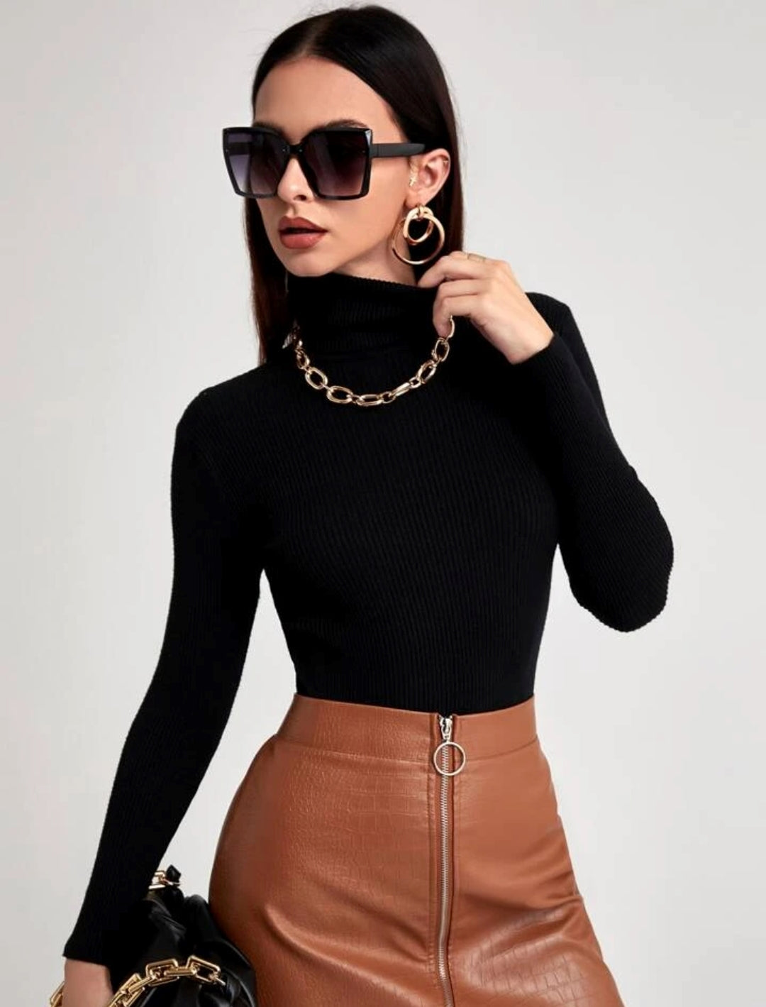 High-Neck Ribbed Solid Top for Women.