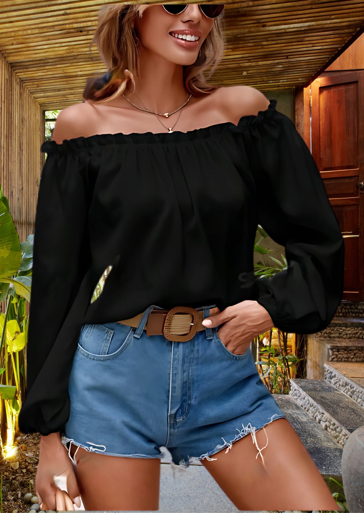 Black Off-Shoulder 100% Cotton Top for Women | High-Quality | Sizes XS to 3XL