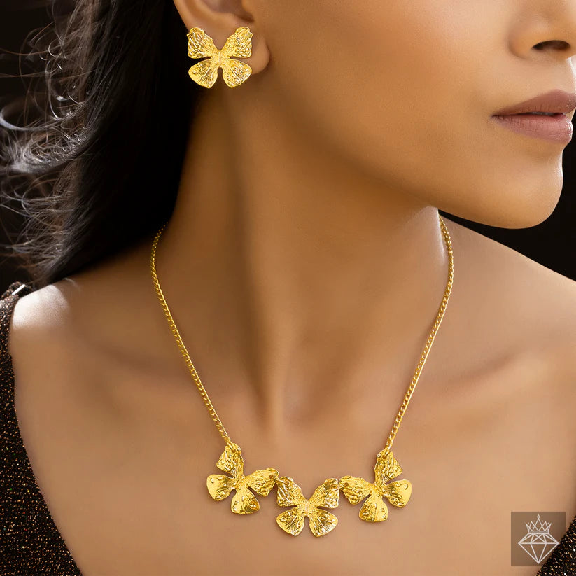 Gold Plated, Anti-Tarnish Butterfly Necklace With Earrings✨