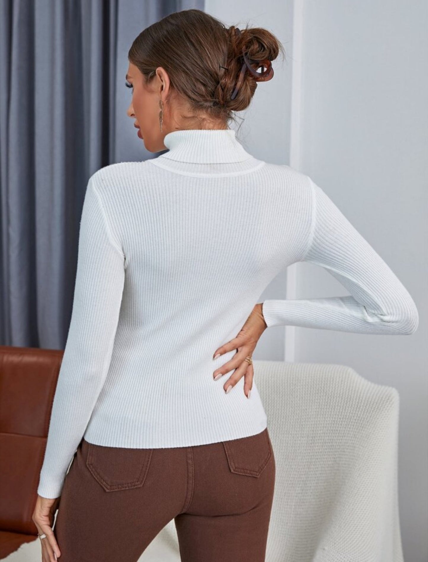 High-Neck Ribbed Solid Top for Women.