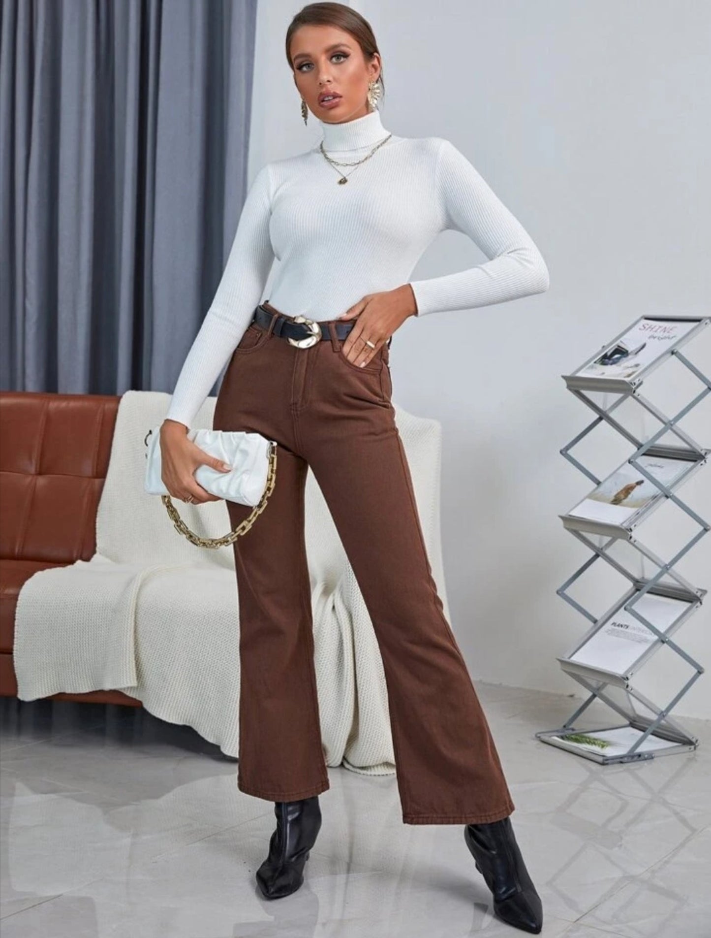 High-Neck Ribbed Solid Top for Women.