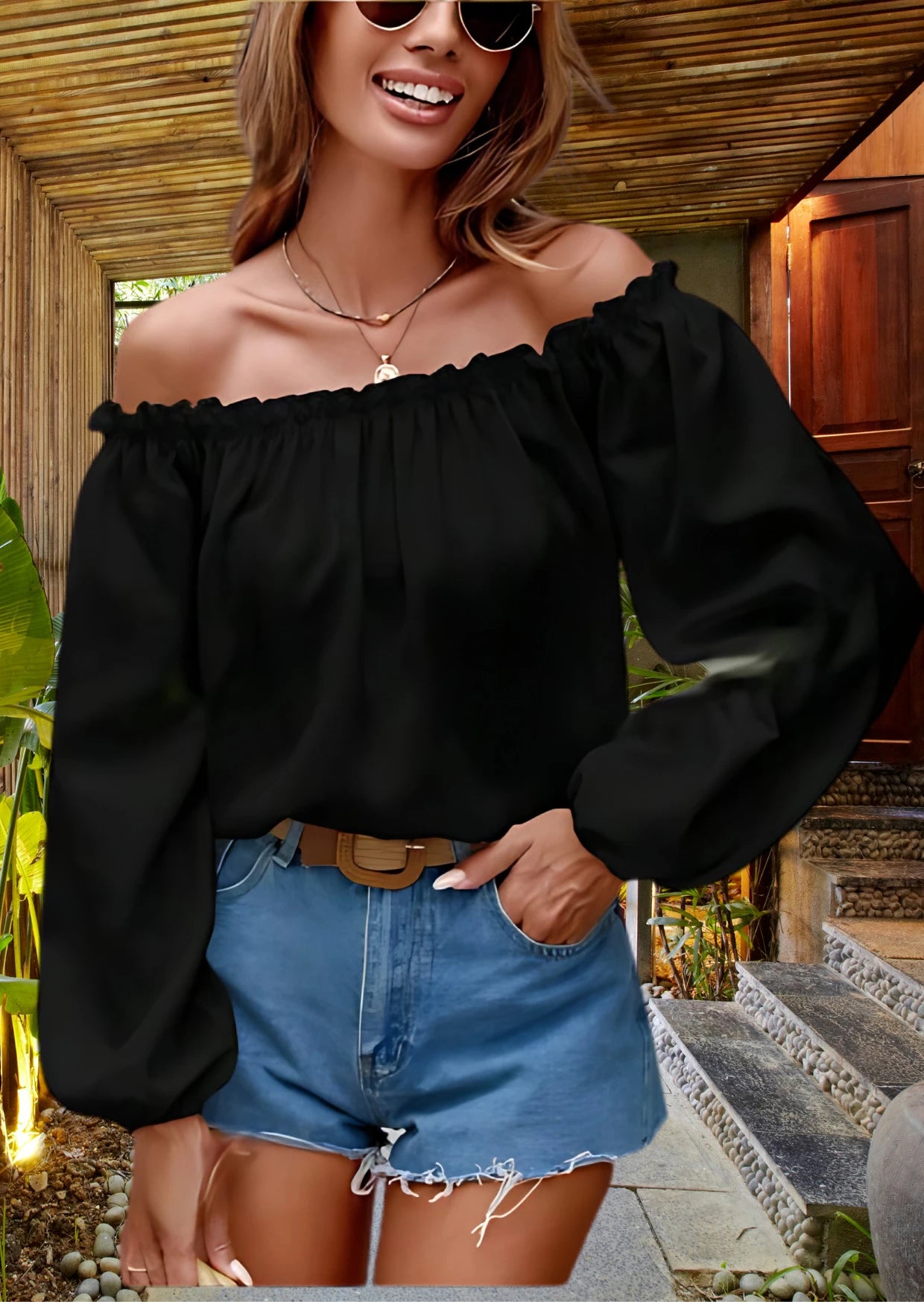 Black Off-Shoulder 100% Cotton Top for Women | High-Quality | Sizes XS to 3XL