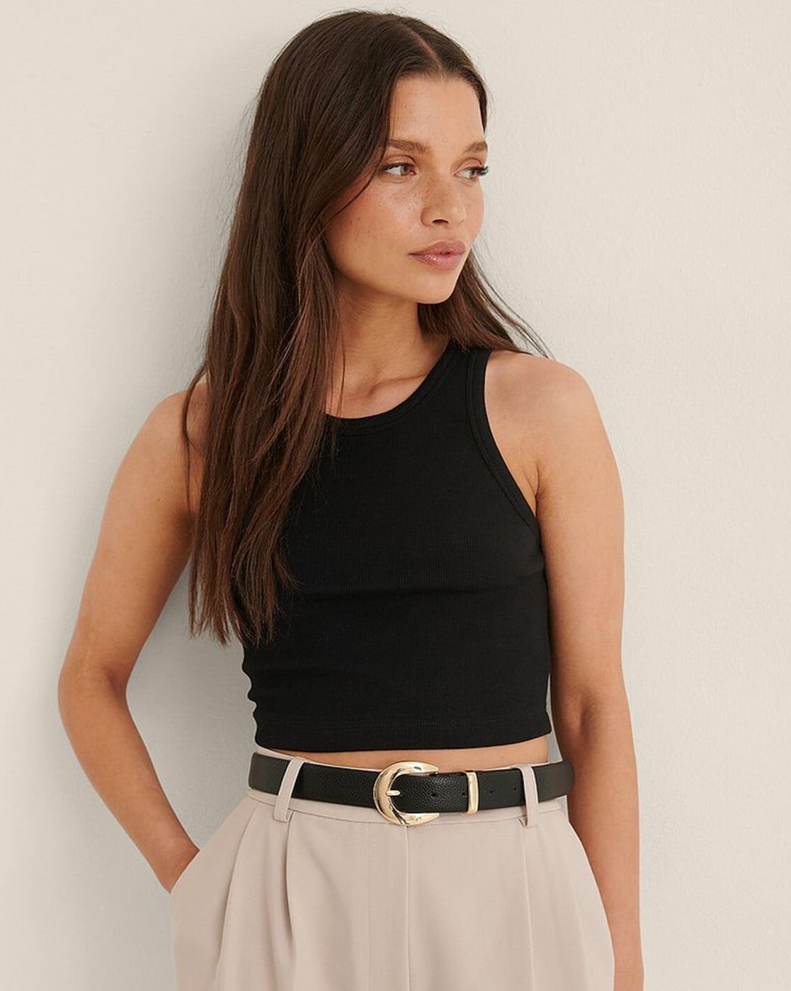 Black Sleeveless Ribbed Crop Top