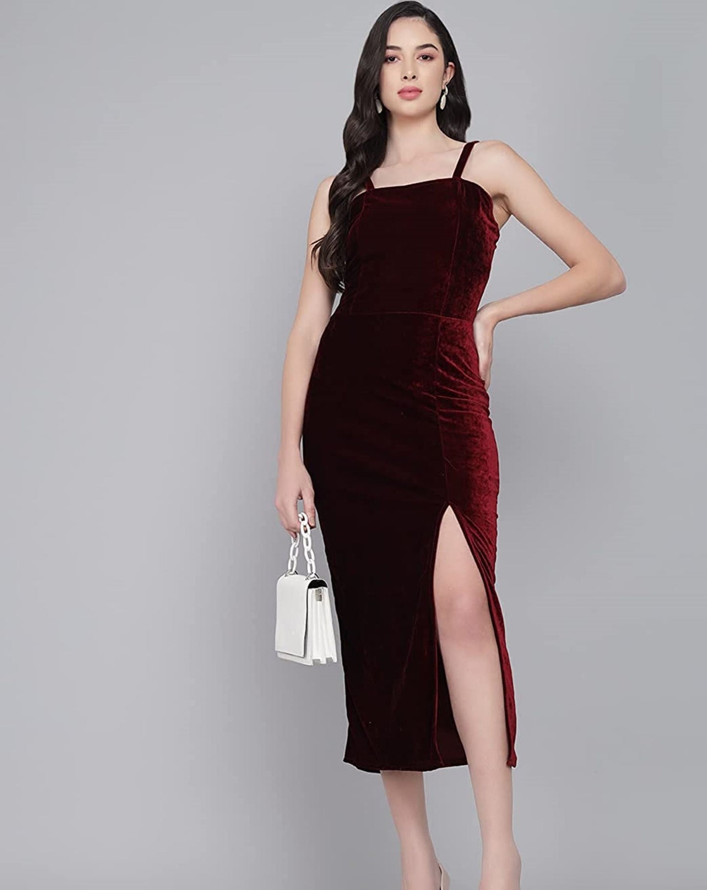 Maroon Velvet Dress for Women