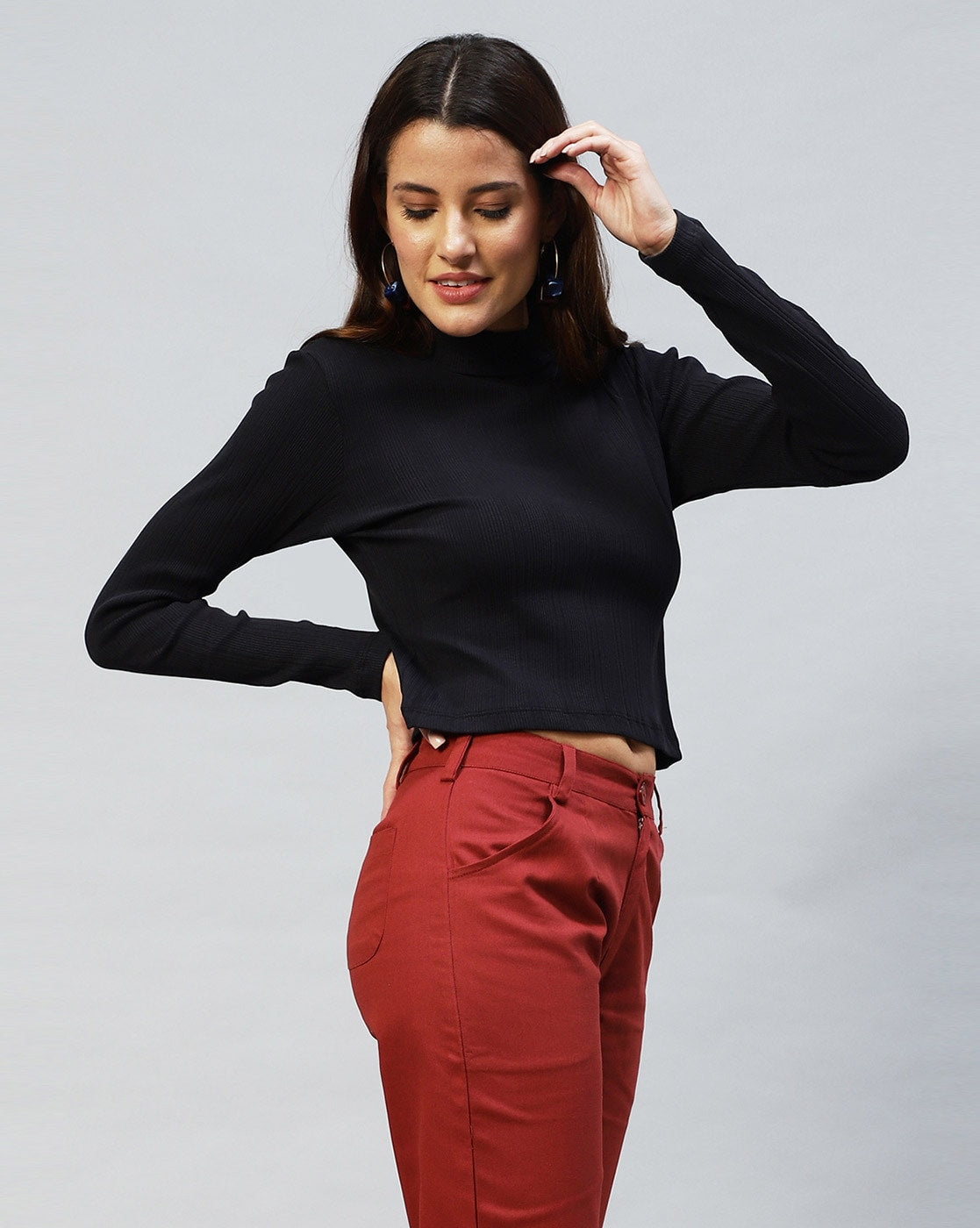 Black Turtle Neck Full Sleeve Crop top
