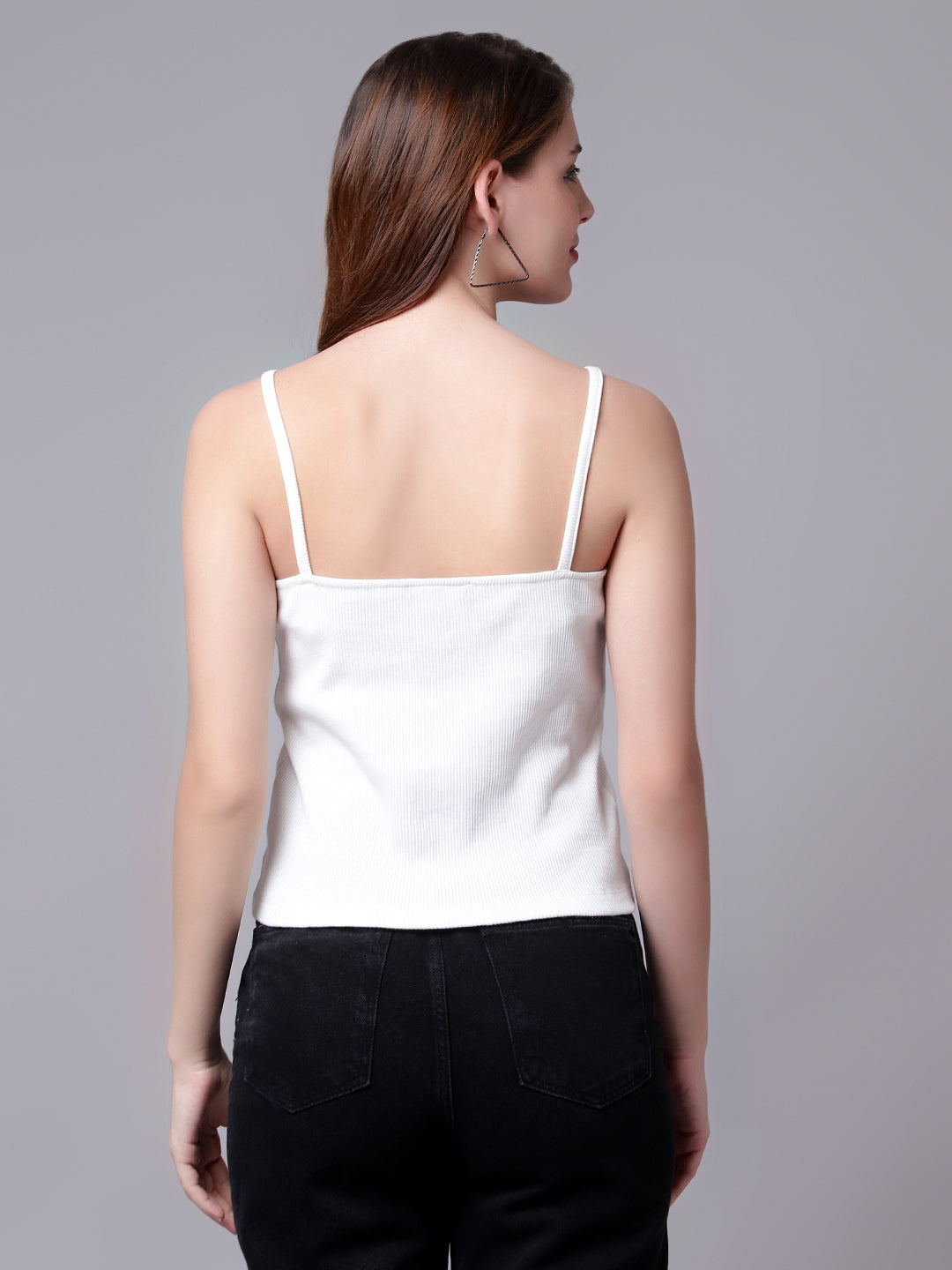 White Drawstring Rib top for women