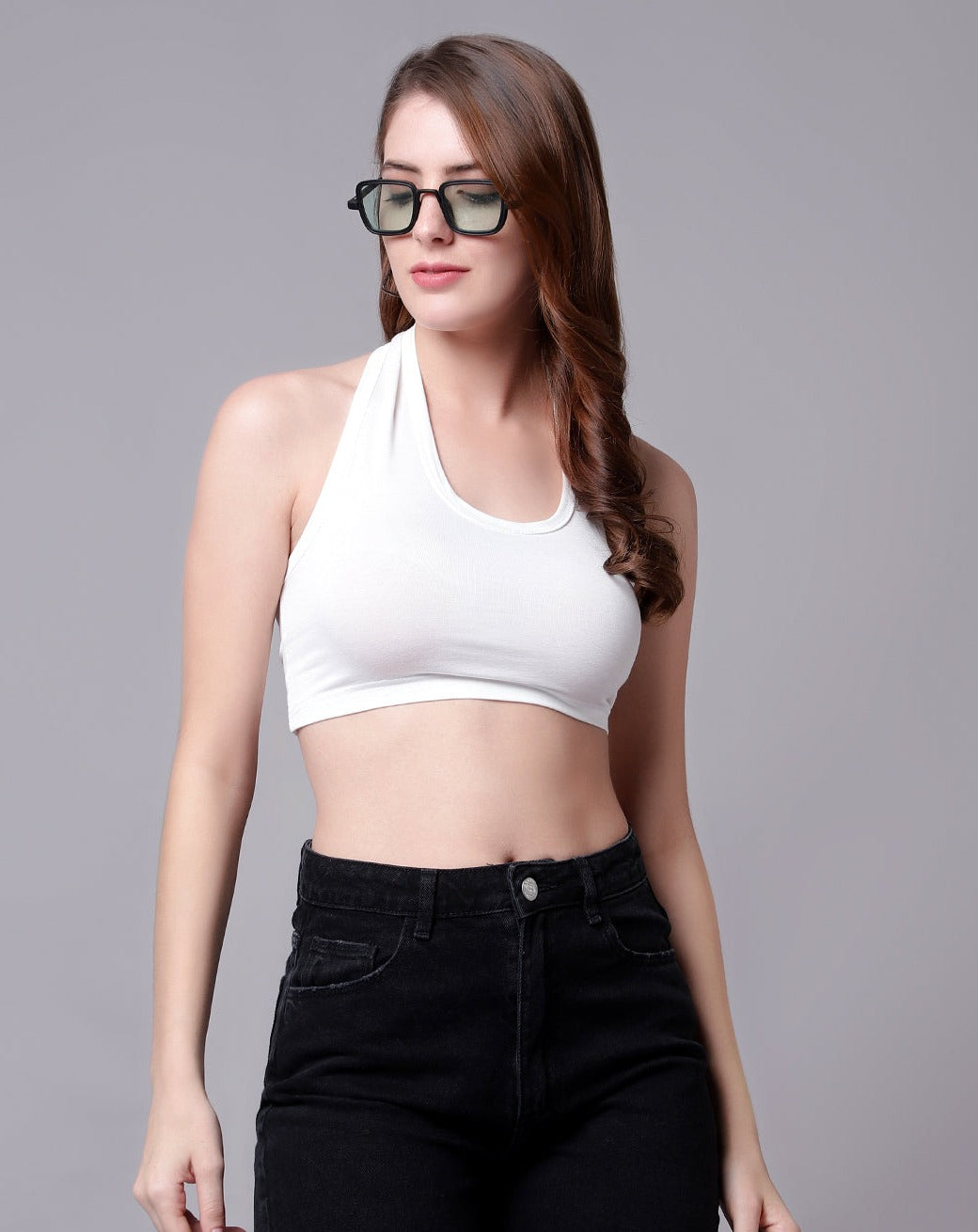 Halter Neck Off White Crop Top For Women