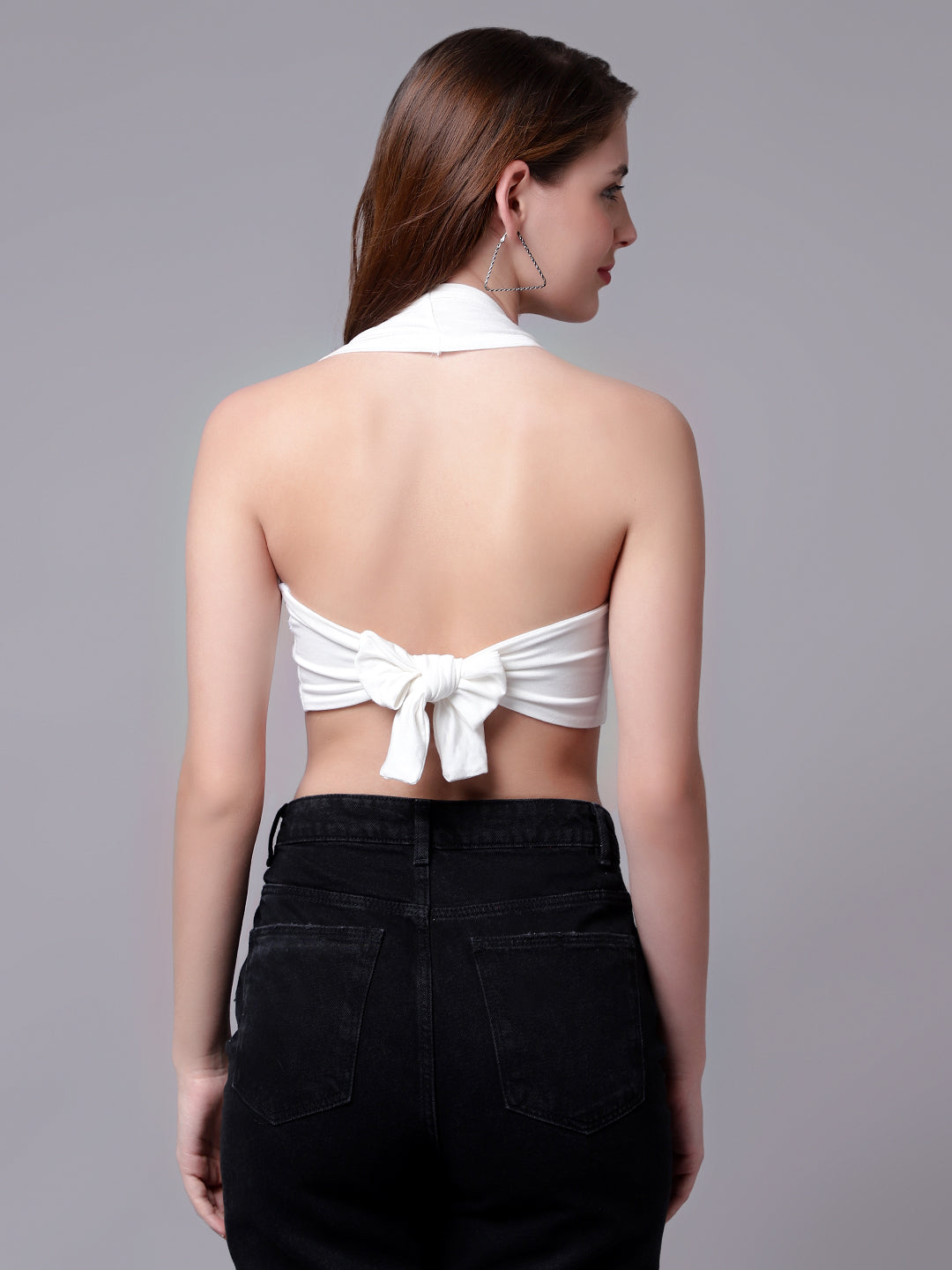 Halter Neck Off White Crop Top For Women