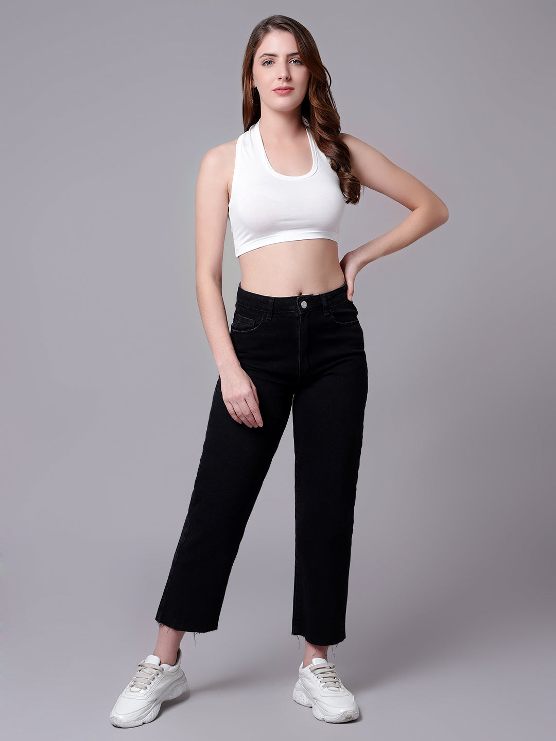 Halter Neck Off White Crop Top For Women