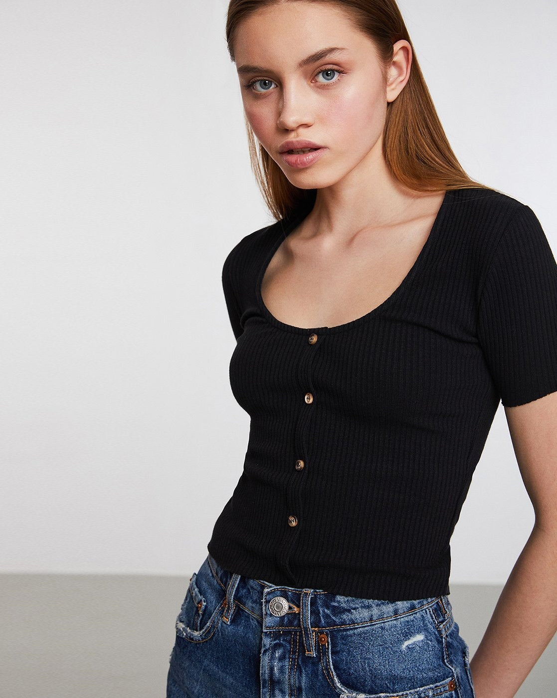 Black Rib crop top for women