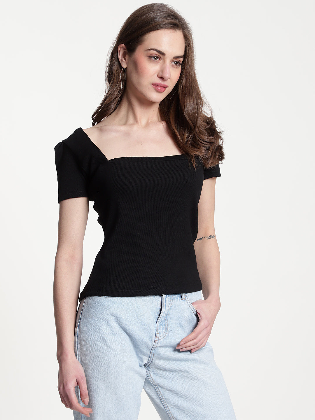 Black Ribbed Crop Top for Women