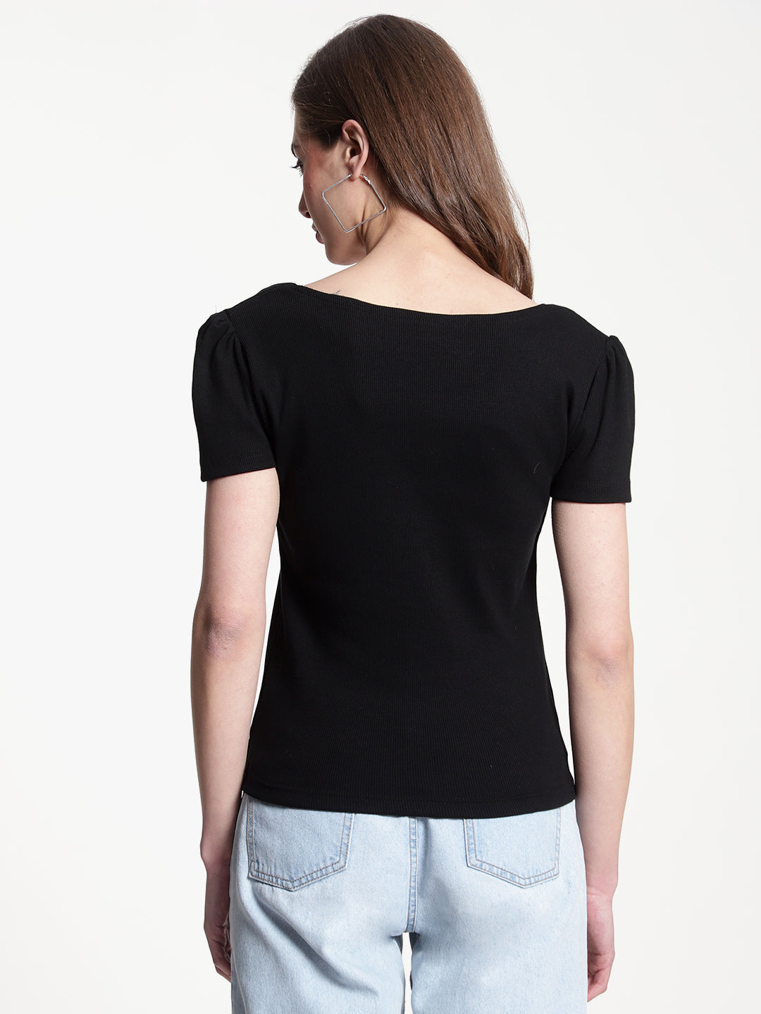 Black Ribbed Crop Top for Women
