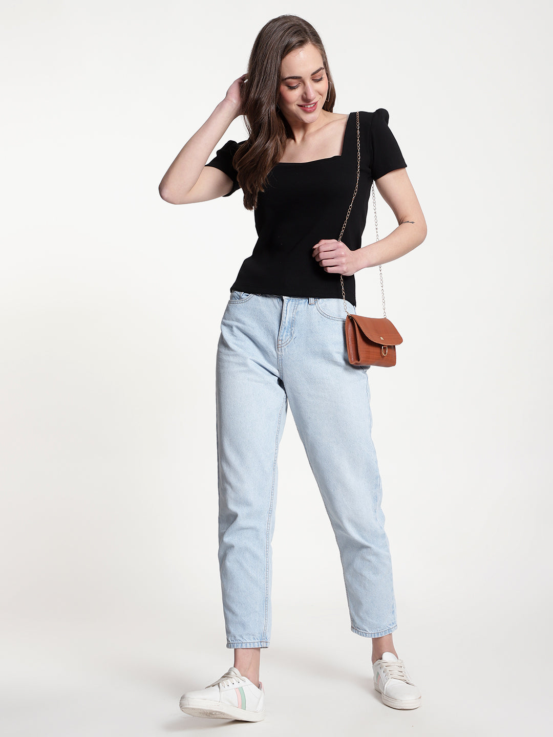 Black Ribbed Crop Top for Women