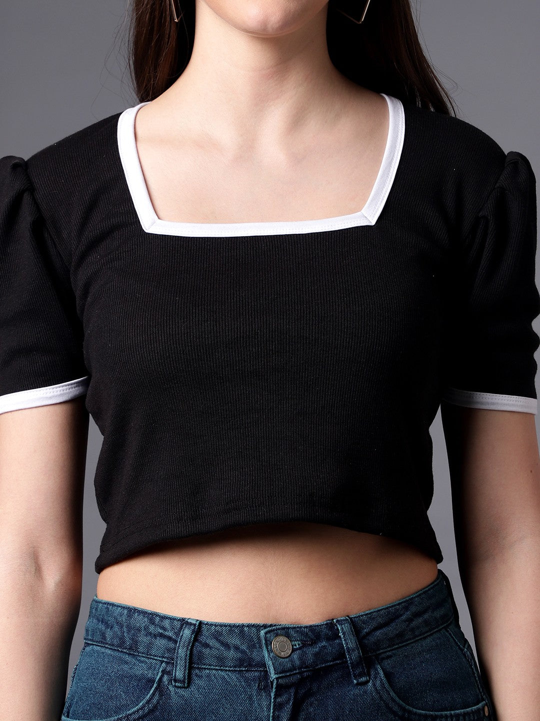 Black Square Neck Rib Crop Top