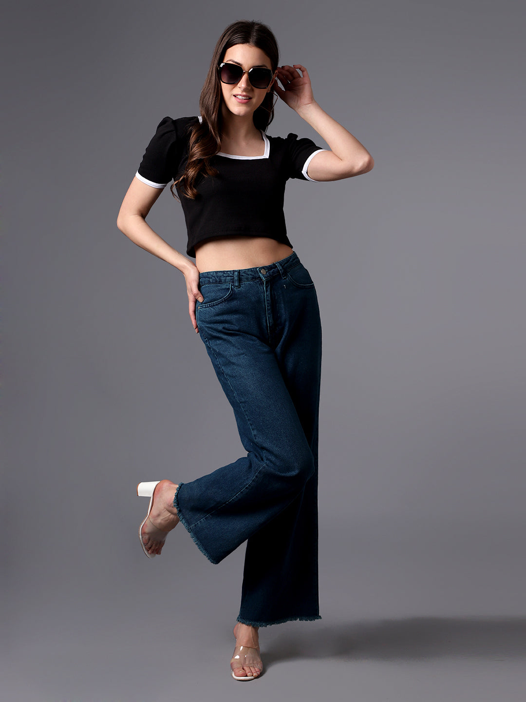 Black Square Neck Rib Crop Top