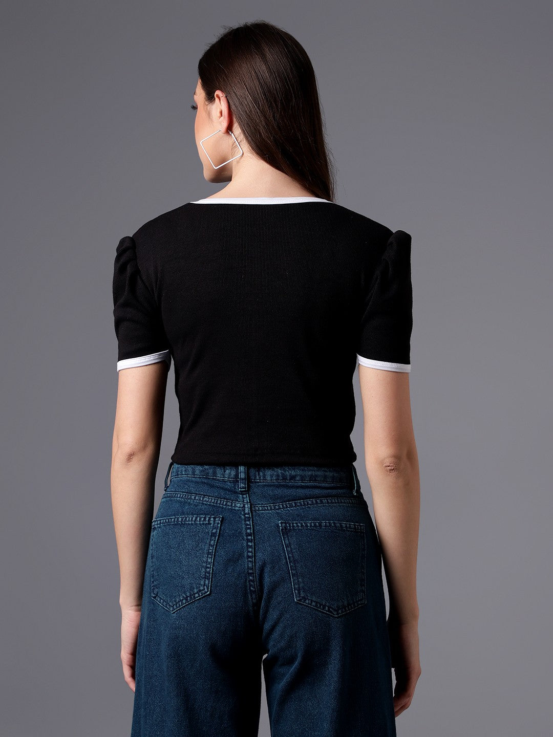 Black Square Neck Rib Crop Top
