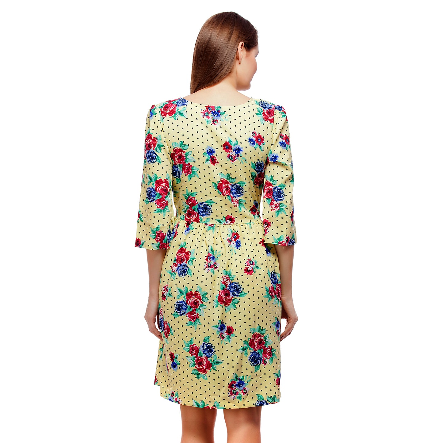 Yellow Printed Knee Length Dress