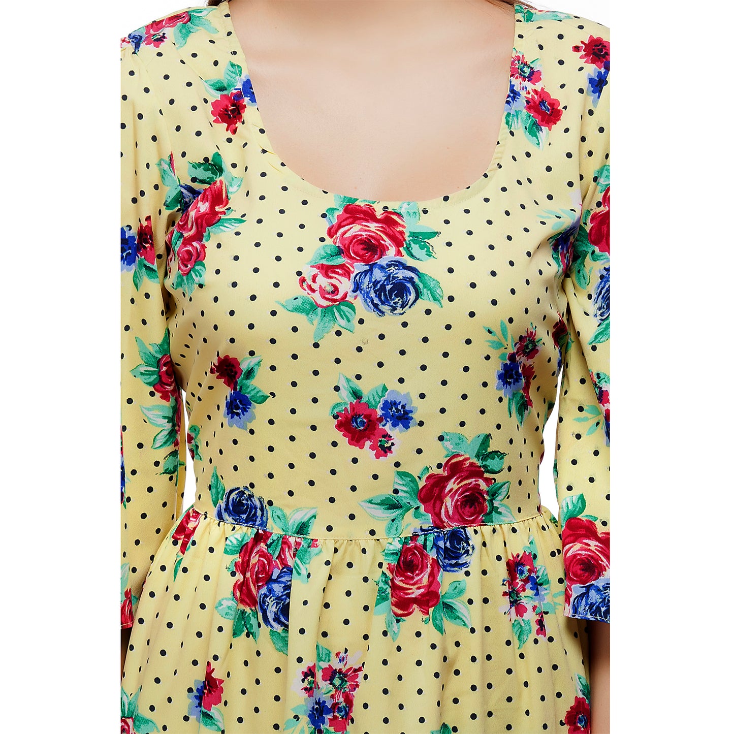 Yellow Printed Knee Length Dress