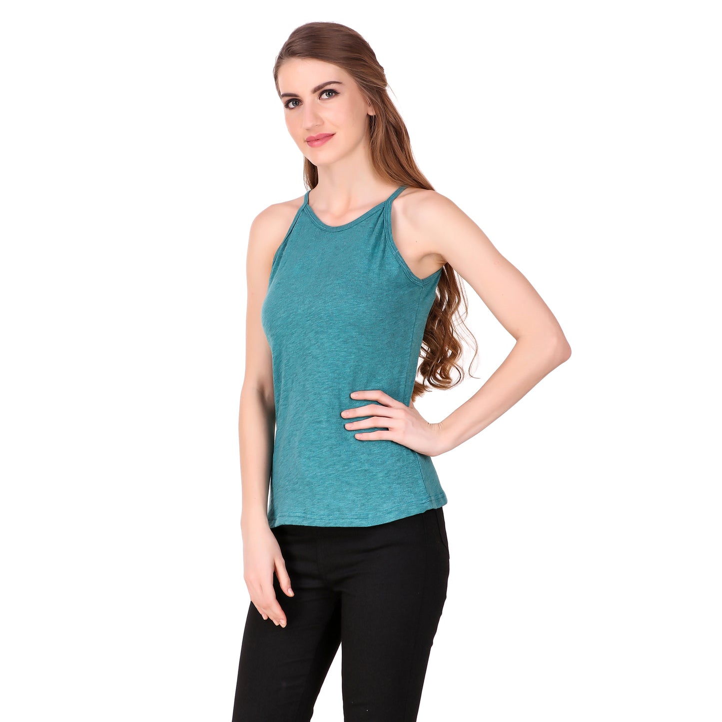 Sea Green Spaghettis Neck solid Top