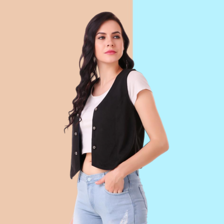 Black sleeveless Solid Formal Shrug