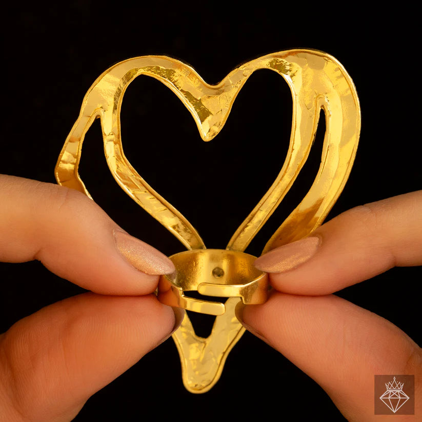 Gold Plated, Anti-Tarnish Heart Ring (Adjustable Size)