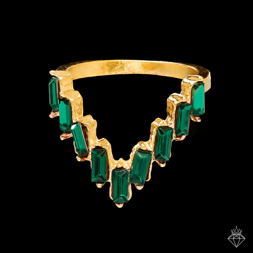 Gold Plated, 5 Anti-Tarnish Golden Snake & Emerald Rings Set✨