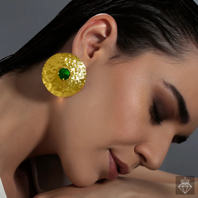 Gold Plated, Anti-Tarnish Hammered Coin Crystal Earrings✨