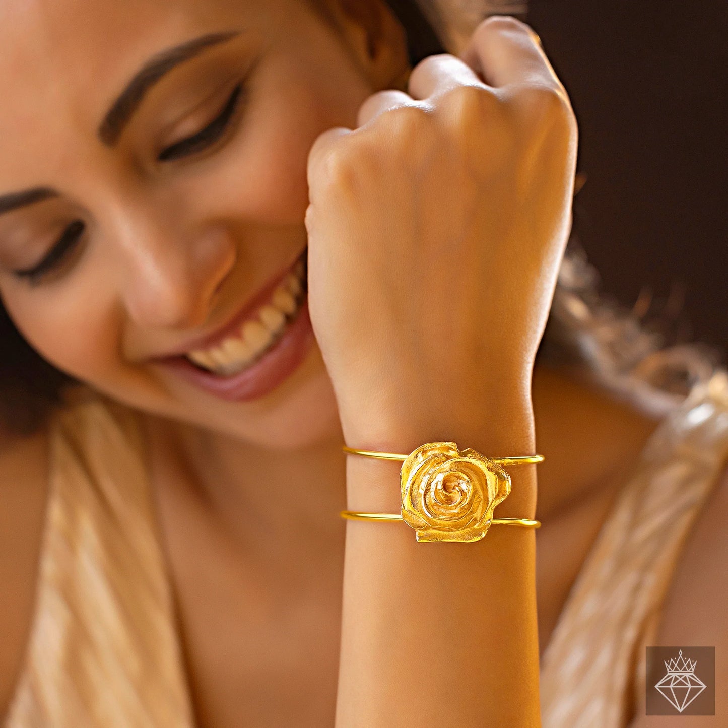 Gold Plated, Anti-Tarnish Golden Rose Bracelet (Adjustable Size)