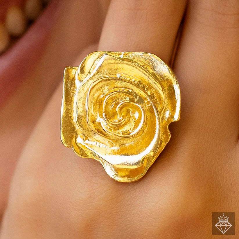 Gold Plated, Anti-Tarnish Golden Rose Ring (Adjustable Size)