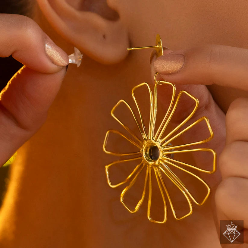 Gold Plated, Anti-Tarnish Golden Flower & Emerald Earrings✨