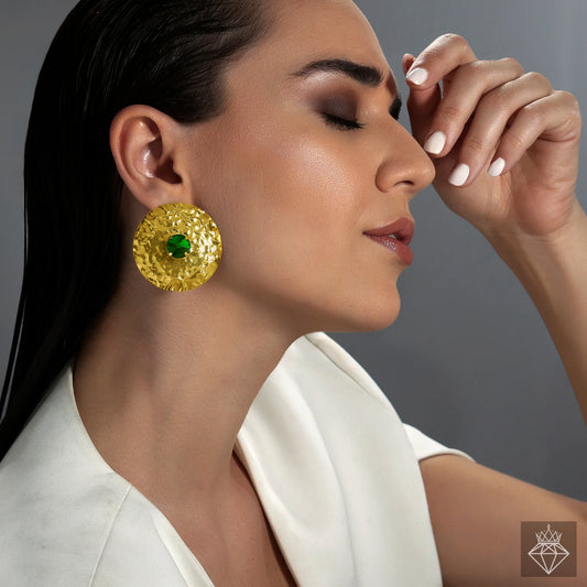 Gold Plated, Anti-Tarnish Hammered Coin Crystal Earrings✨