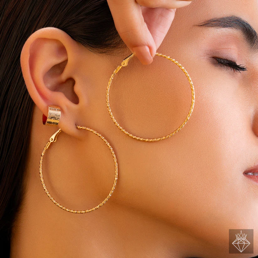 Gold Plated, Anti-Tarnish Golden Hoops With Ear Cuff✨