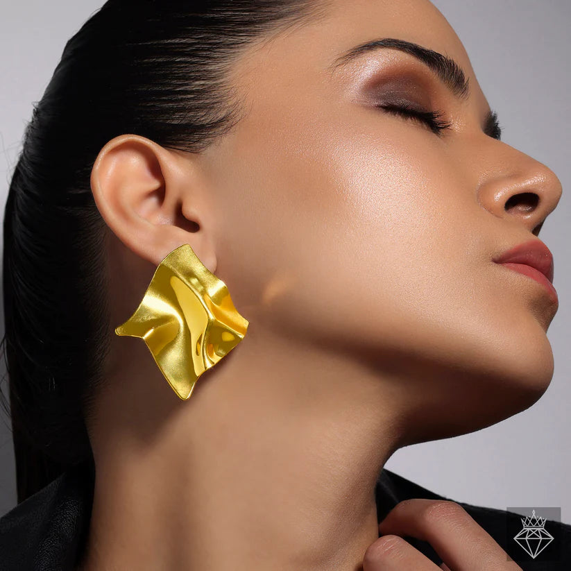 Gold Plated, Anti-Tarnish Wavy Texture Kite Gold Plated Studs✨